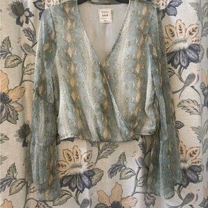Style Rack Teal and Beige Wrap Blouse